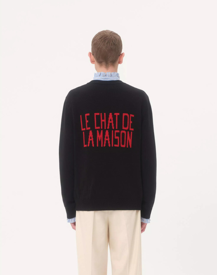 NIGO Valentino Men's Le Chat De La Maison Wool Logo Cat Embroidered Solid Color Crew Neck Long Sleeve Knit Sweater #nigo81754