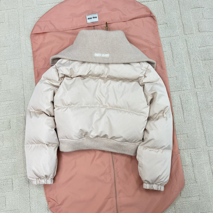NIGO MiuMiu Women's Fall/Winter Logo-Printed Collar Zipper Goose Down Solid-Color Long-Sleeve Puffer Down Jacket #nigo81739