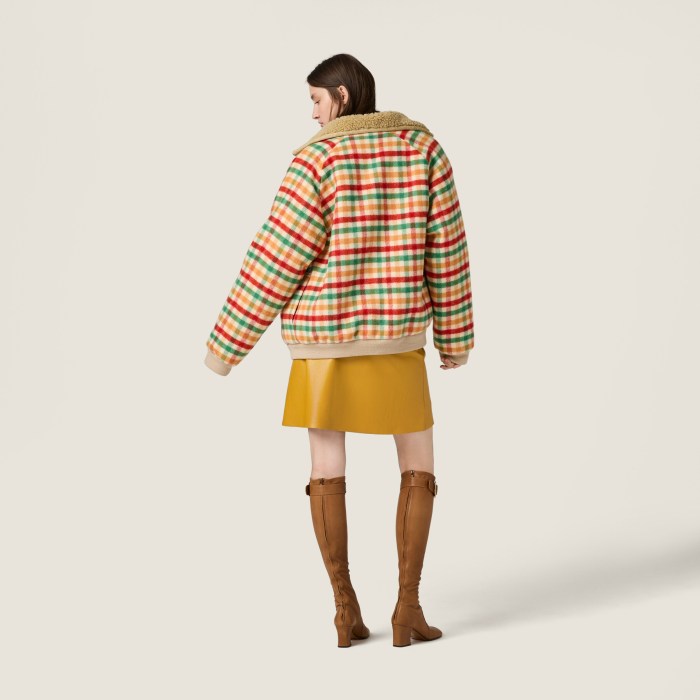NIGO MiuMiu Women's Autumn And Winter Fleece Lined Plaid Color Blocked Zipper Lapel Long Sleeved Jacket  #nigo81742