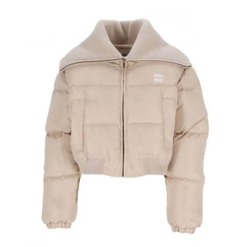NIGO MiuMiu Women's Fall/Winter Logo-Printed Collar Zipper Goose Down Solid-Color Long-Sleeve Puffer Down Jacket #nigo81739