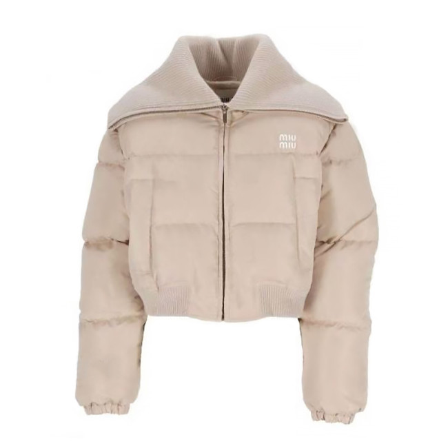 NIGO MiuMiu Women's Fall/Winter Logo-Printed Collar Zipper Goose Down Solid-Color Long-Sleeve Puffer Down Jacket #nigo81739