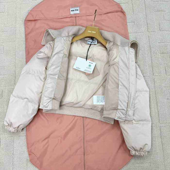 NIGO MiuMiu Women's Fall/Winter Logo-Printed Collar Zipper Goose Down Solid-Color Long-Sleeve Puffer Down Jacket #nigo81739