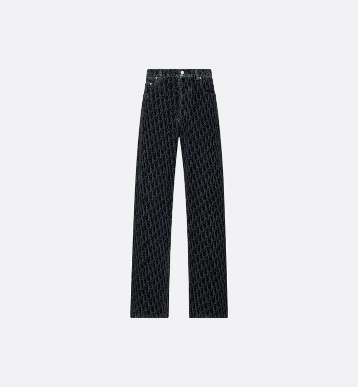 NIGO Dior Men's Dior And Kaws Collection Four-Season Cotton-Blend Solid-Color Button-Fly Flocked Denim Pants #nigo81751