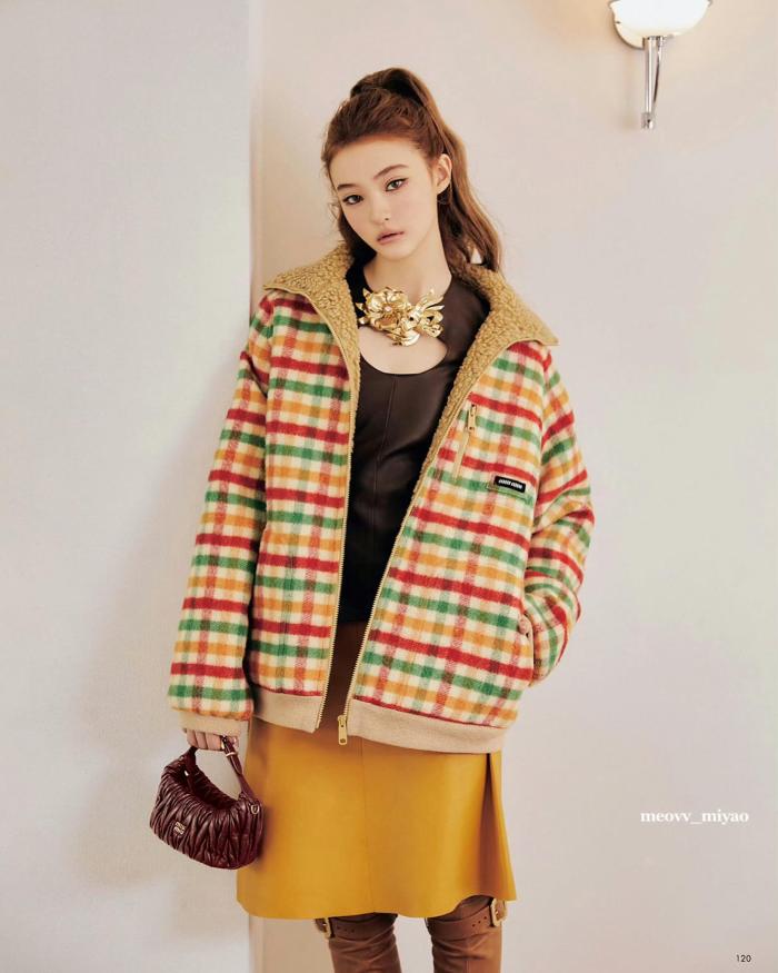 NIGO MiuMiu Women's Autumn And Winter Fleece Lined Plaid Color Blocked Zipper Lapel Long Sleeved Jacket  #nigo81742