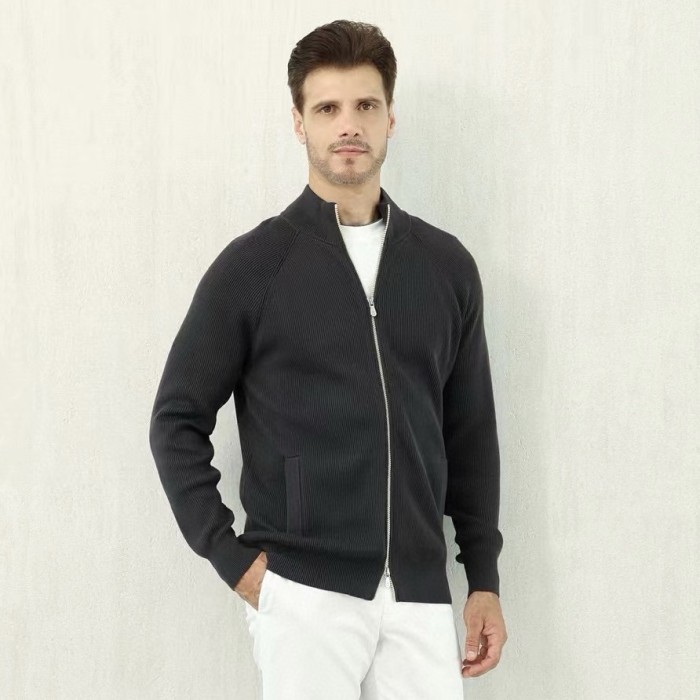 NIGO Brunello Cucinelli Men's Fall/Winter Fashion Casual Solid Color High Neck Double Zip Knit Cardigan #nigo79221