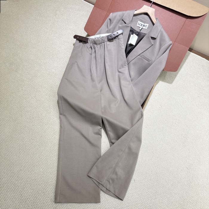 NIGO Loewe Women's Spring/fall Classic Solid Color V Neck Single Button Long Sleeve Blazer Paired With Solid Color Elastic Waist Straight Leg Suit Pants Suit Set #nigo79228
