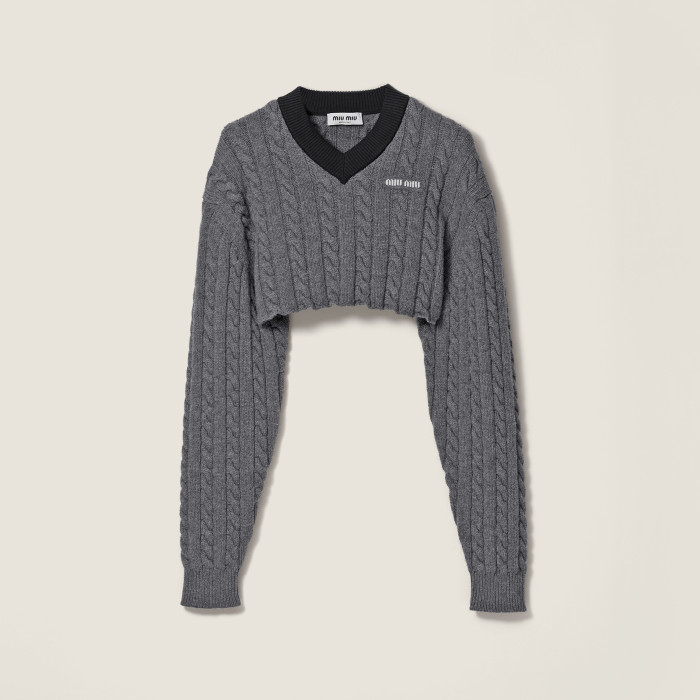 NIGO MiuMiu Women's Fall/Winter Fashion Classic V Neck Short Sleeve Long Sleeve Color Block Wool Sweater #nigo79225