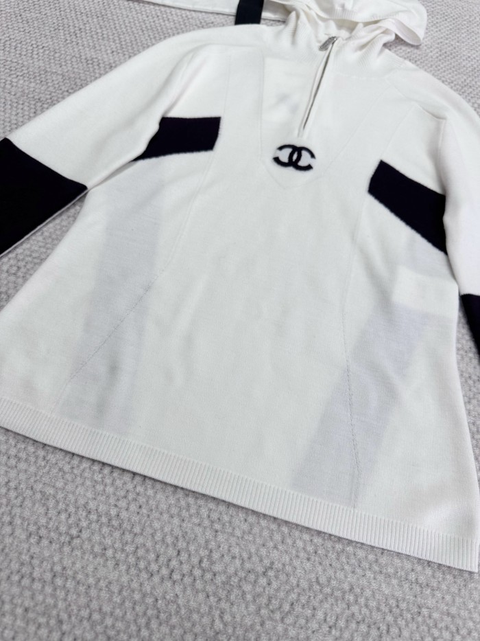 NIGO Chanel Women's Spring/fall Fashion Casual Color Block Hooded Pullover Half Zip Knit Sweater #nigo79229