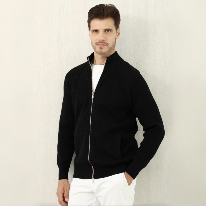 NIGO Brunello Cucinelli Men's Fall/Winter Fashion Casual Solid Color High Neck Double Zip Knit Cardigan #nigo79221