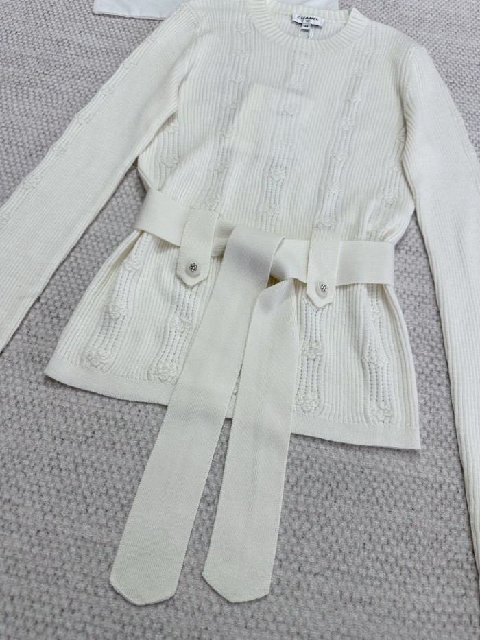 NIGO Chanel Women's Spring/Fall Casual Lightweight Solid Color Crew Neck Cashmere Tie Front Pullover Sweater #nigo79231