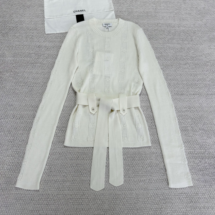 NIGO Chanel Women's Spring/Fall Casual Lightweight Solid Color Crew Neck Cashmere Tie Front Pullover Sweater #nigo79231