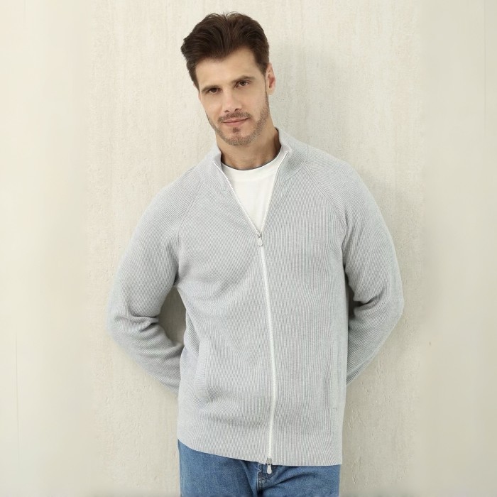 NIGO Brunello Cucinelli Men's Fall/Winter Fashion Casual Solid Color High Neck Double Zip Knit Cardigan #nigo79221