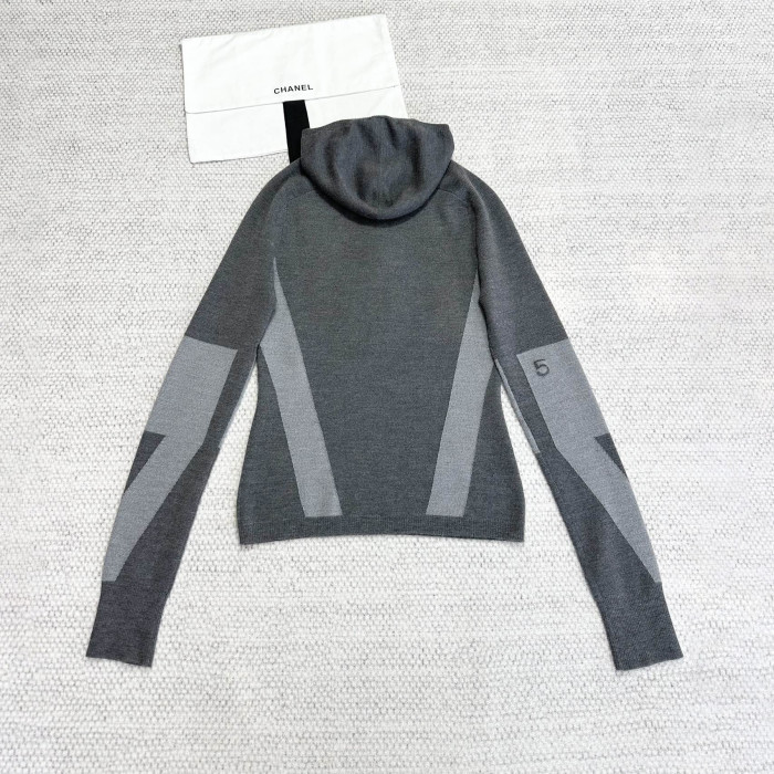 NIGO Chanel Women's Spring/fall Fashion Casual Color Block Hooded Pullover Half Zip Knit Sweater #nigo79229