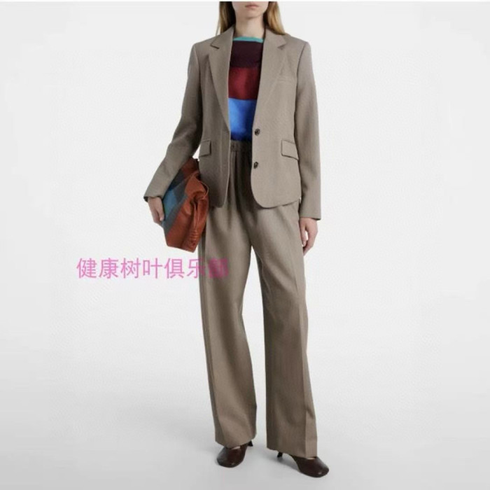 NIGO Loewe Women's Spring/fall Classic Solid Color V Neck Single Button Long Sleeve Blazer Paired With Solid Color Elastic Waist Straight Leg Suit Pants Suit Set #nigo79228
