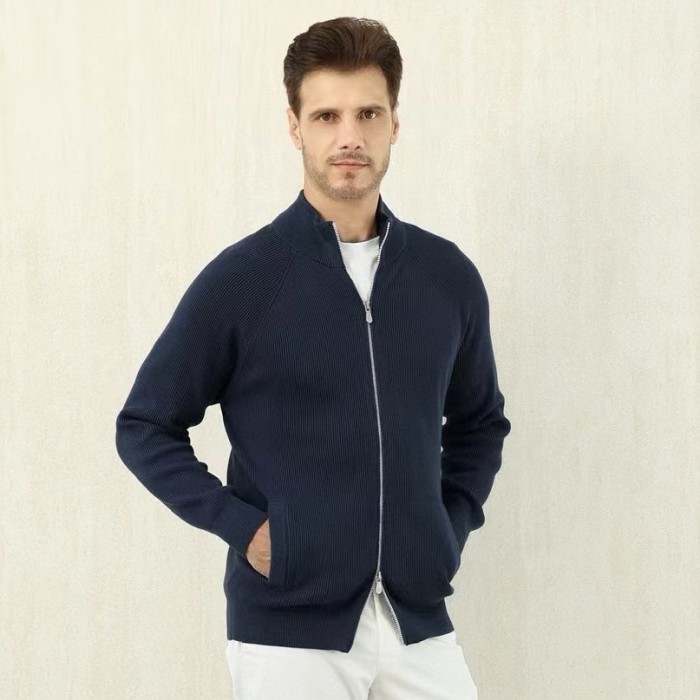 NIGO Brunello Cucinelli Men's Fall/Winter Fashion Casual Solid Color High Neck Double Zip Knit Cardigan #nigo79221