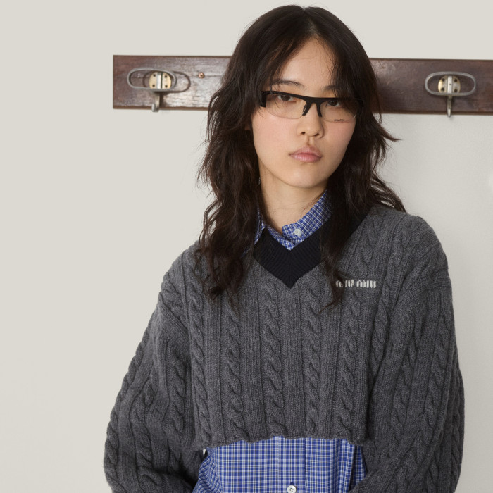 NIGO MiuMiu Women's Fall/Winter Fashion Classic V Neck Short Sleeve Long Sleeve Color Block Wool Sweater #nigo79225