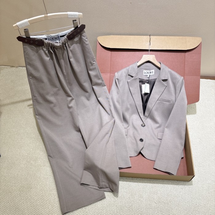 NIGO Loewe Women's Spring/fall Classic Solid Color V Neck Single Button Long Sleeve Blazer Paired With Solid Color Elastic Waist Straight Leg Suit Pants Suit Set #nigo79228