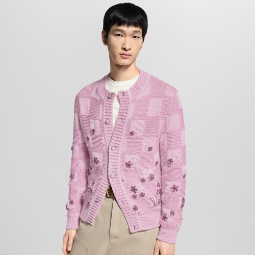NIGO Louis Vuitton DAMIER Men's And Women's Spring/fall Fashion Casual Crew Neck Single-button Checkered Pattern Sweater With Delicate Floral Embroidery Details Knit Cardigan #nigo79247