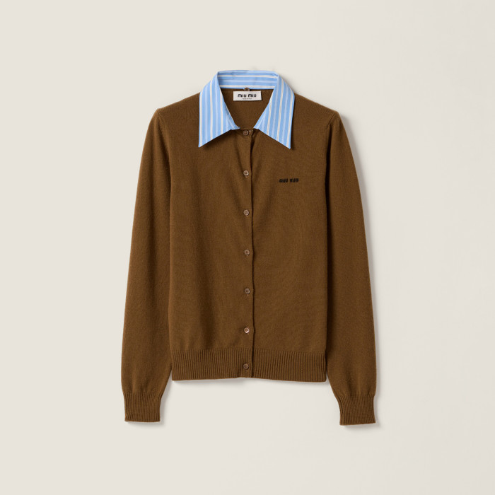 NIGO MiuMiu Women's Fall/Winter Fashion Classic Solid Color Lapel Single Breasted Solid Color Knit Long Sleeve Cardigan #nigo79241