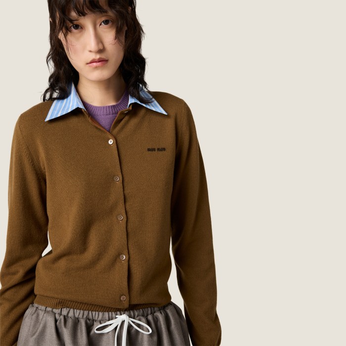 NIGO MiuMiu Women's Fall/Winter Fashion Classic Solid Color Lapel Single Breasted Solid Color Knit Long Sleeve Cardigan #nigo79241