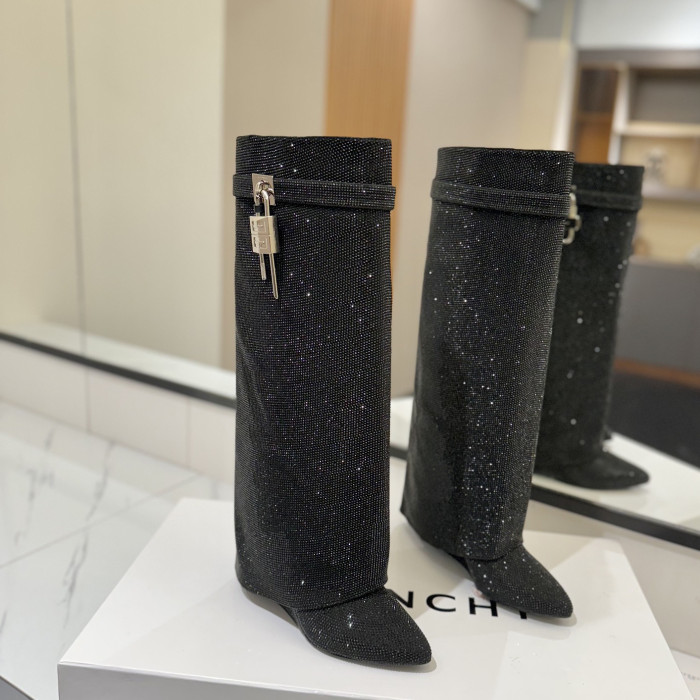 NIGO Givenchy Women's Fall/winter Fashion Classic Pointed Toe Cuffed Ankle Boots With Small Diamonds High Heel Long Boots Shoes #nigo79255