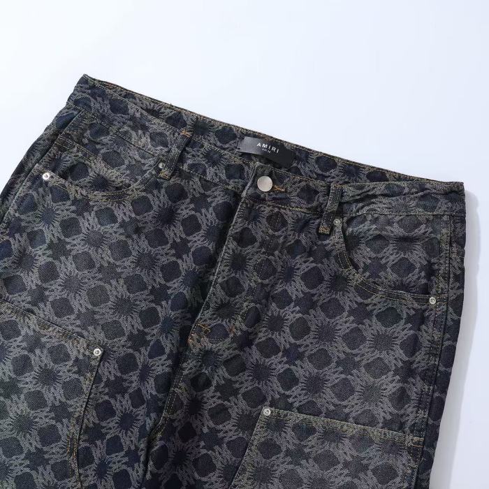 NIGO Amiri Men's All-Over Jacquard Denim Pants Four-Season Patchwork Solid-Color Cotton Straight-Leg Trousers Ngvp #nigo2575