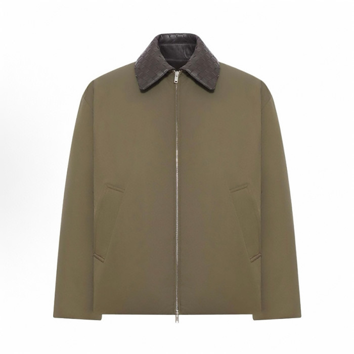 NIGO Bottega Veneta Men's Spring/Fall Knit Leather Collar Two-Way Zipper Technical Fabric Solid Color Long Down Jacket Ngvp #nigo2568