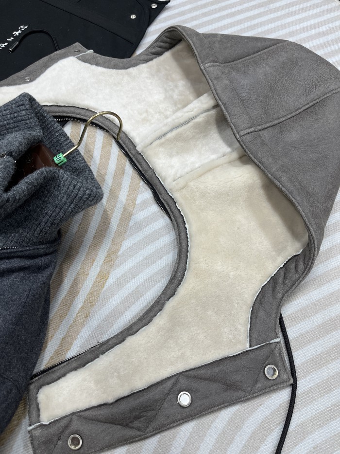 NIGO Hermes Men's Spring/Fall Patchwork Leather-Fur Collar Cashmere Casual Solid-Color Hooded Jacket Ngvp #nigo2572
