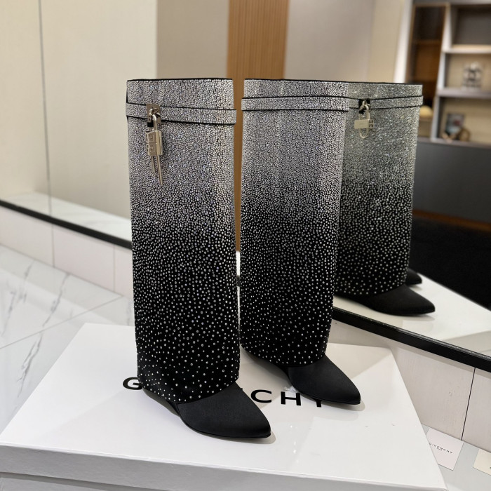 NIGO Givenchy Women's Fall/winter Fashion Classic Pointed Toe Cuffed Ankle Boots With Small Diamonds High Heel Long Boots Shoes #nigo79255