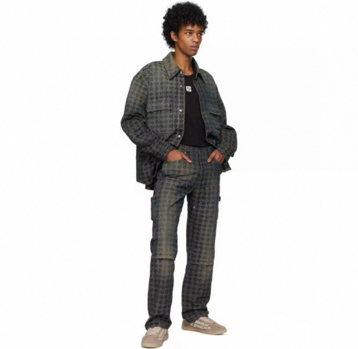 NIGO Amiri Men's All-Over Jacquard Denim Pants Four-Season Patchwork Solid-Color Cotton Straight-Leg Trousers Ngvp #nigo2575