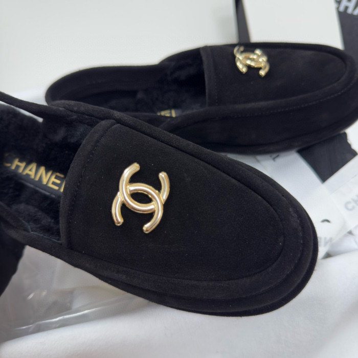 NIGO Chanel Women's Fall/Winter Casual Round Toe Slip On Teddy Fur Logo Flat Mules Shoes #nigo79254