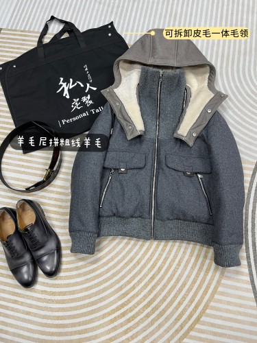 NIGO Hermes Men's Spring/Fall Patchwork Leather-Fur Collar Cashmere Casual Solid-Color Hooded Jacket Ngvp #nigo2572