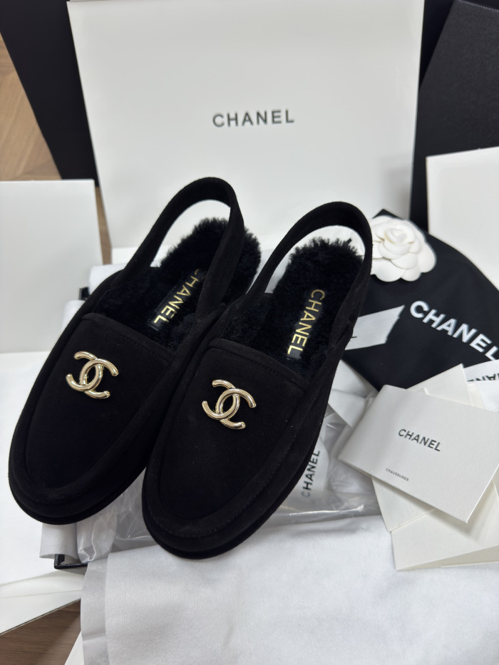 NIGO Chanel Women's Fall/Winter Casual Round Toe Slip On Teddy Fur Logo Flat Mules Shoes #nigo79254