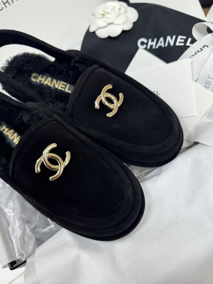 NIGO Chanel Women's Fall/Winter Casual Round Toe Slip On Teddy Fur Logo Flat Mules Shoes #nigo79254