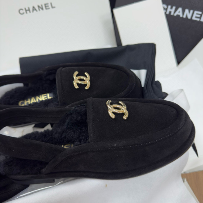 NIGO Chanel Women's Fall/Winter Casual Round Toe Slip On Teddy Fur Logo Flat Mules Shoes #nigo79254