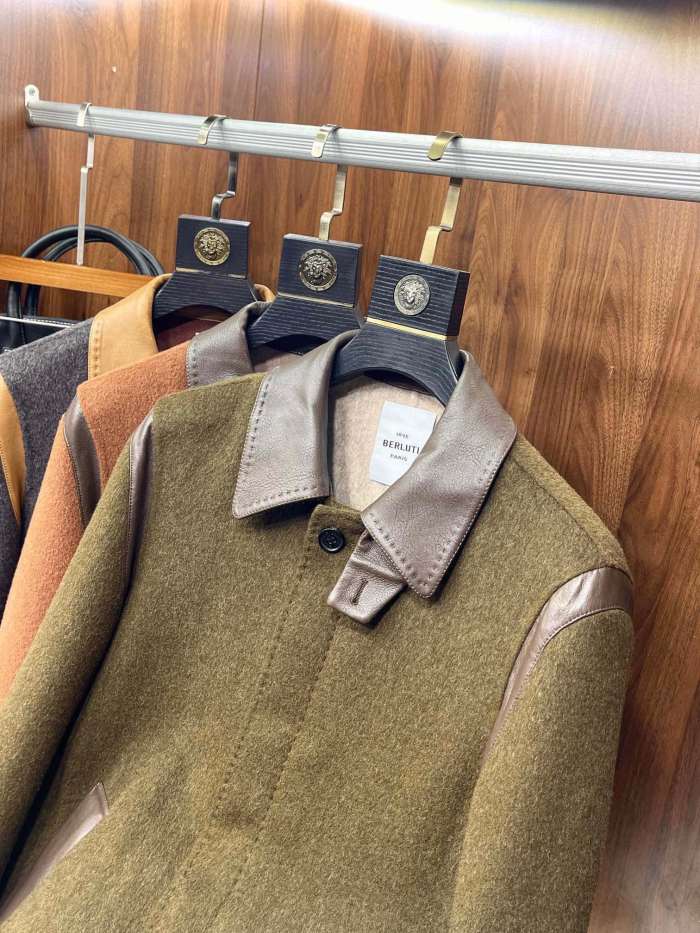 NIGO Berluti Men's Fall/Winter Vintage Two-Tone Reversible Wool Blend with Sheepskin Panels Mid-Length Solid Color Long-Sleeve Coat Jacket Ngvp #nigo2579
