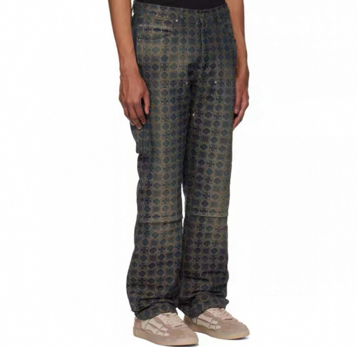 NIGO Amiri Men's All-Over Jacquard Denim Pants Four-Season Patchwork Solid-Color Cotton Straight-Leg Trousers Ngvp #nigo2575