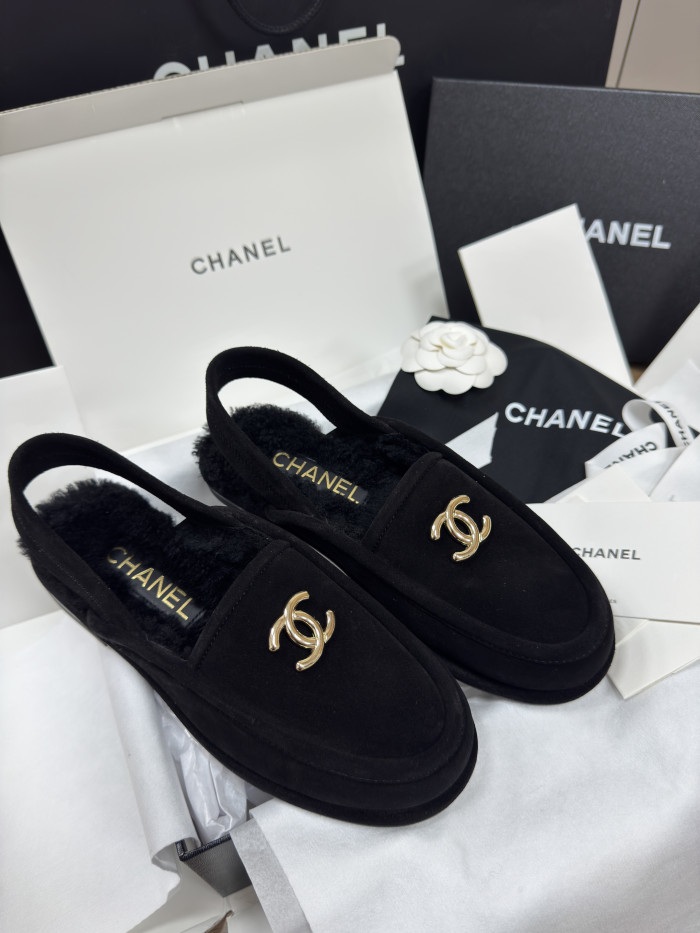 NIGO Chanel Women's Fall/Winter Casual Round Toe Slip On Teddy Fur Logo Flat Mules Shoes #nigo79254