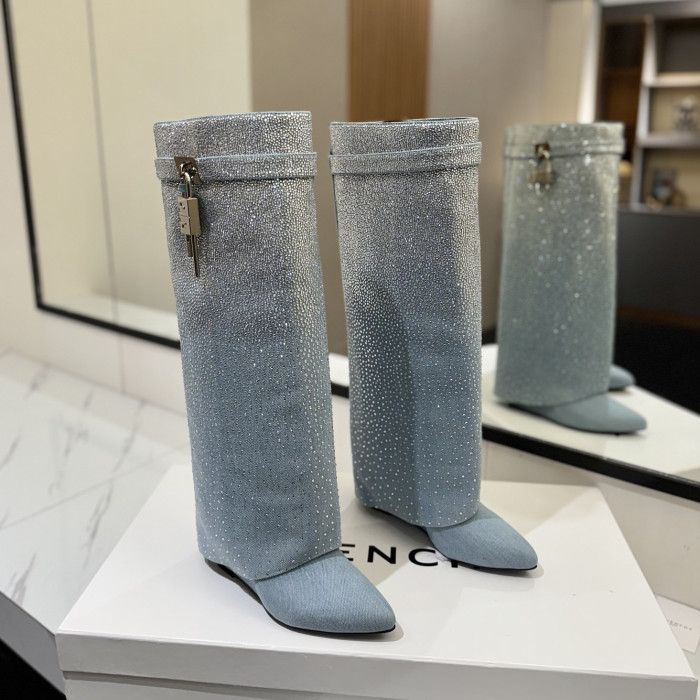 NIGO Givenchy Women's Fall/winter Fashion Classic Pointed Toe Cuffed Ankle Boots With Small Diamonds High Heel Long Boots Shoes #nigo79255
