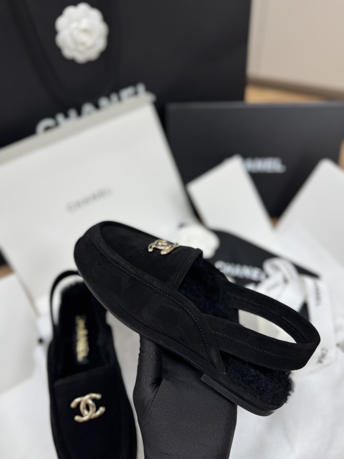 NIGO Chanel Women's Fall/Winter Casual Round Toe Slip On Teddy Fur Logo Flat Mules Shoes #nigo79254