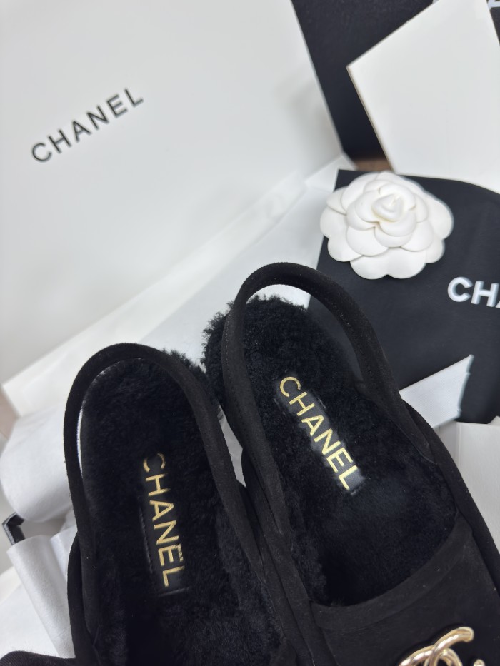 NIGO Chanel Women's Fall/Winter Casual Round Toe Slip On Teddy Fur Logo Flat Mules Shoes #nigo79254