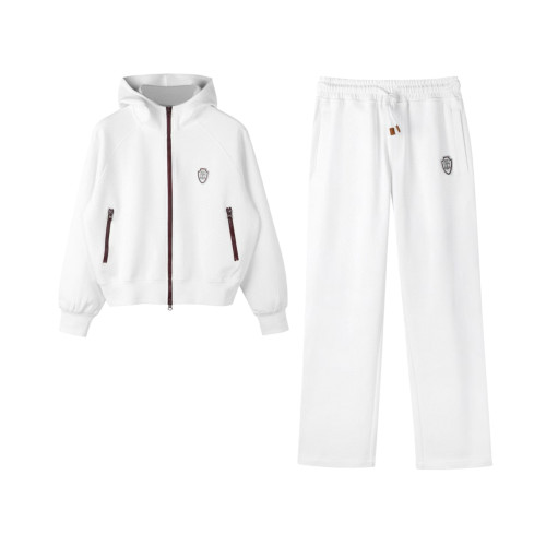 NIGO Brunello Cucinelli Men's And Women's Spring/fall Fashion Casual Solid Color Hooded Zipper Jacket With Logo Trim Solid Color Elastic Waist Casual Wide Leg Pants Pants Suit Set #nigo79265
