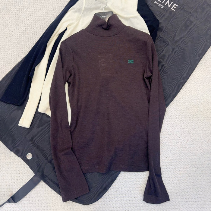 NIGO Celine Women's Fall/Winter Fashion Casual High Neck Long Sleeve Logo Mini Label Solid Color Wool Base Layer Sweater #nigo79263