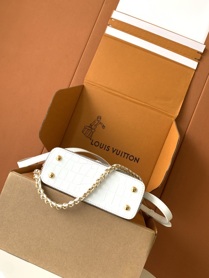 NIGO Louis Vuitton Women's Fashion Classic Crocodile Patterned Handbag With Hand Embedded Diamond Logo Letter Badge Dual-strap Tote Crossbody Bag Shoulder White Bag Bags #nigo79287