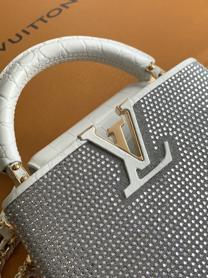 NIGO Louis Vuitton Women's Fashion Classic Crocodile Patterned Handbag With Hand Embedded Diamond Logo Letter Badge Dual-strap Tote Crossbody Bag Shoulder White Bag Bags #nigo79287