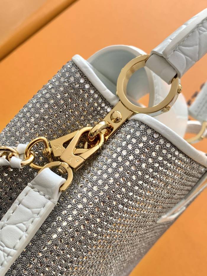 NIGO Louis Vuitton Women's Fashion Classic Crocodile Patterned Handbag With Hand Embedded Diamond Logo Letter Badge Dual-strap Tote Crossbody Bag Shoulder White Bag Bags #nigo79287