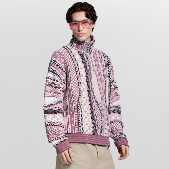 NIGO Louis Vuitton Men's And Women's Spring/fall Fashion Casual High Neck Pullover Half Zip Color Block Classic Print Sweatshirt #nigo79281