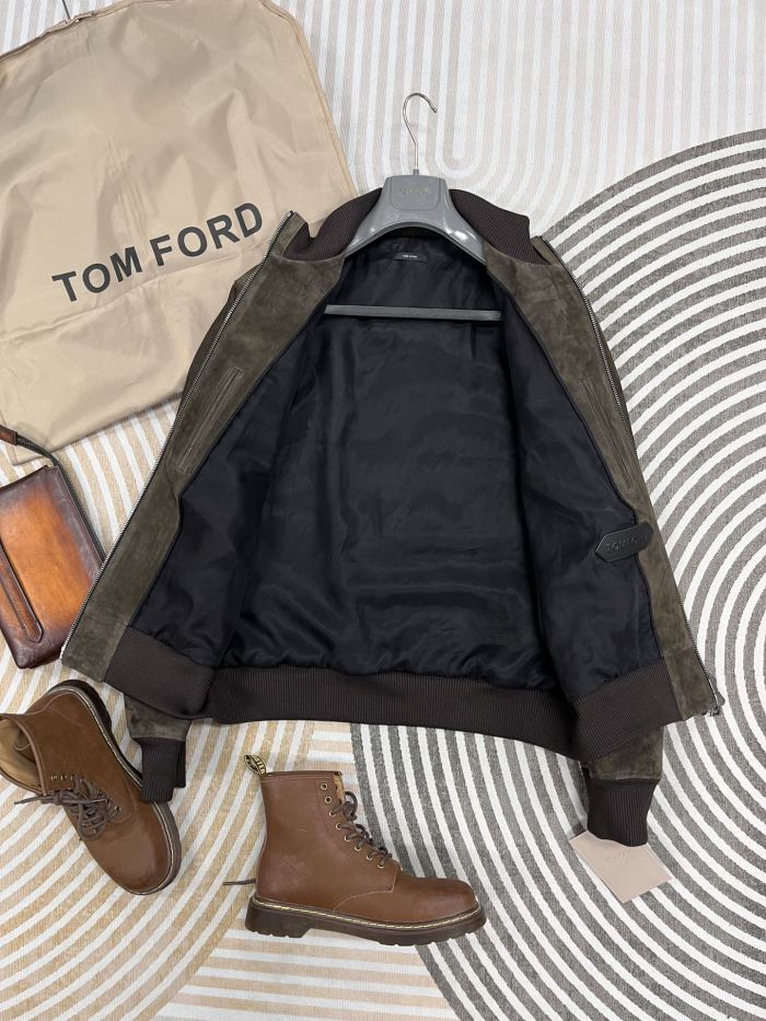 NIGO Tom Ford Men's Fall/Winter Casual Fashion Crew Neck Zipper Long Sleeve Baseball Leather Jacket #nigo79296