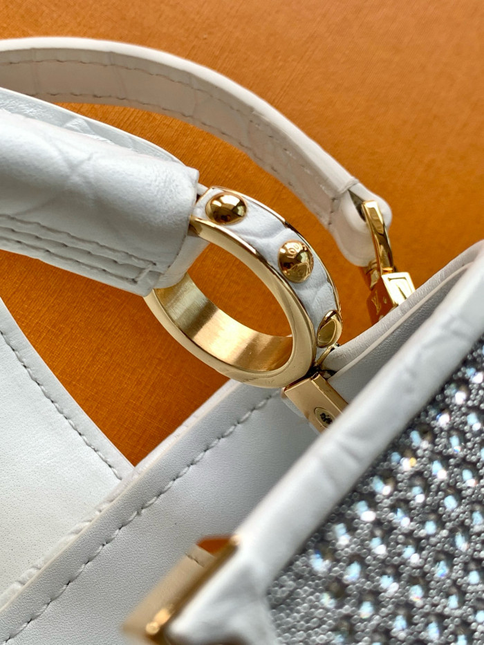NIGO Louis Vuitton Women's Fashion Classic Crocodile Patterned Handbag With Hand Embedded Diamond Logo Letter Badge Dual-strap Tote Crossbody Bag Shoulder White Bag Bags #nigo79287