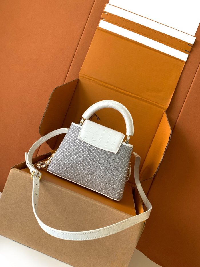 NIGO Louis Vuitton Women's Fashion Classic Crocodile Patterned Handbag With Hand Embedded Diamond Logo Letter Badge Dual-strap Tote Crossbody Bag Shoulder White Bag Bags #nigo79287